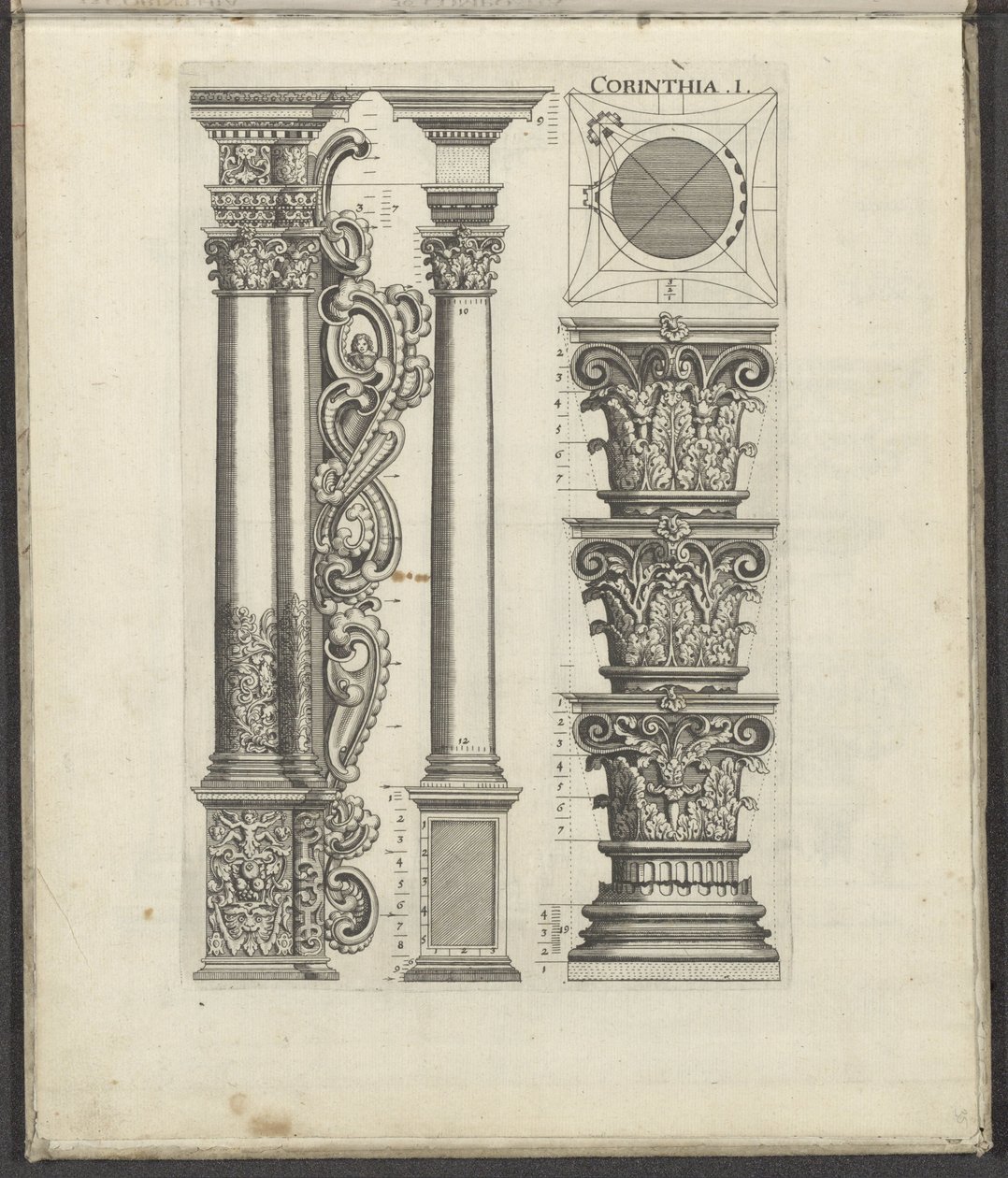 A korinthoszi rend oszlopai és fővárosai Corinthia .I. (cím a tárgyon) Five Orders of Architecture (sorozat címe) alkotó: Johann Christoph Feinlein