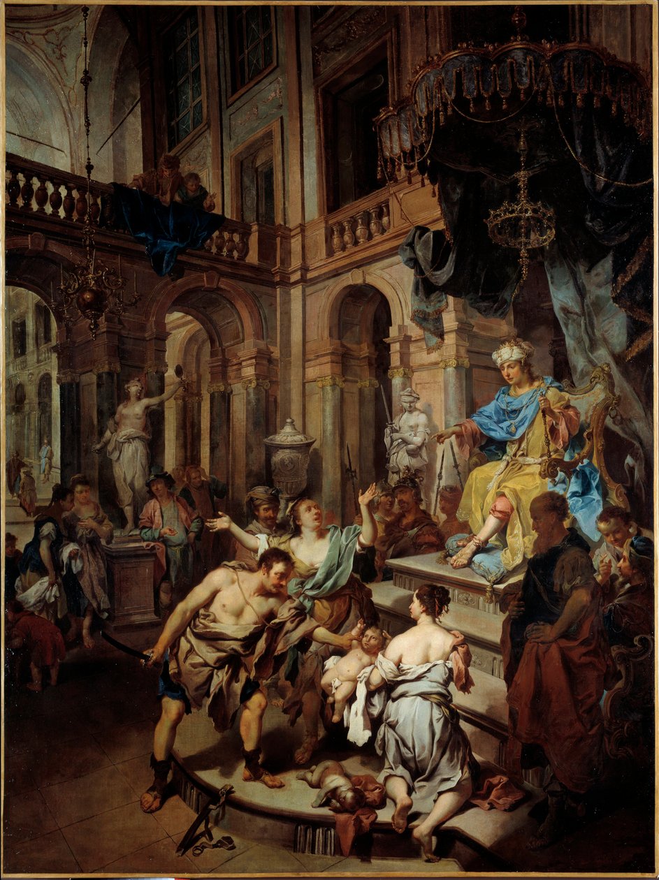 Salamon ítélete Két nő úgy tesz, mintha ugyanannak a gyermeknek az anyja. Johann Conrad Seekatz (1719-1768) festménye (ec.all.) 18. századi Brest, Szépművészeti Múzeum alkotó: Johann Conrad Seekatz