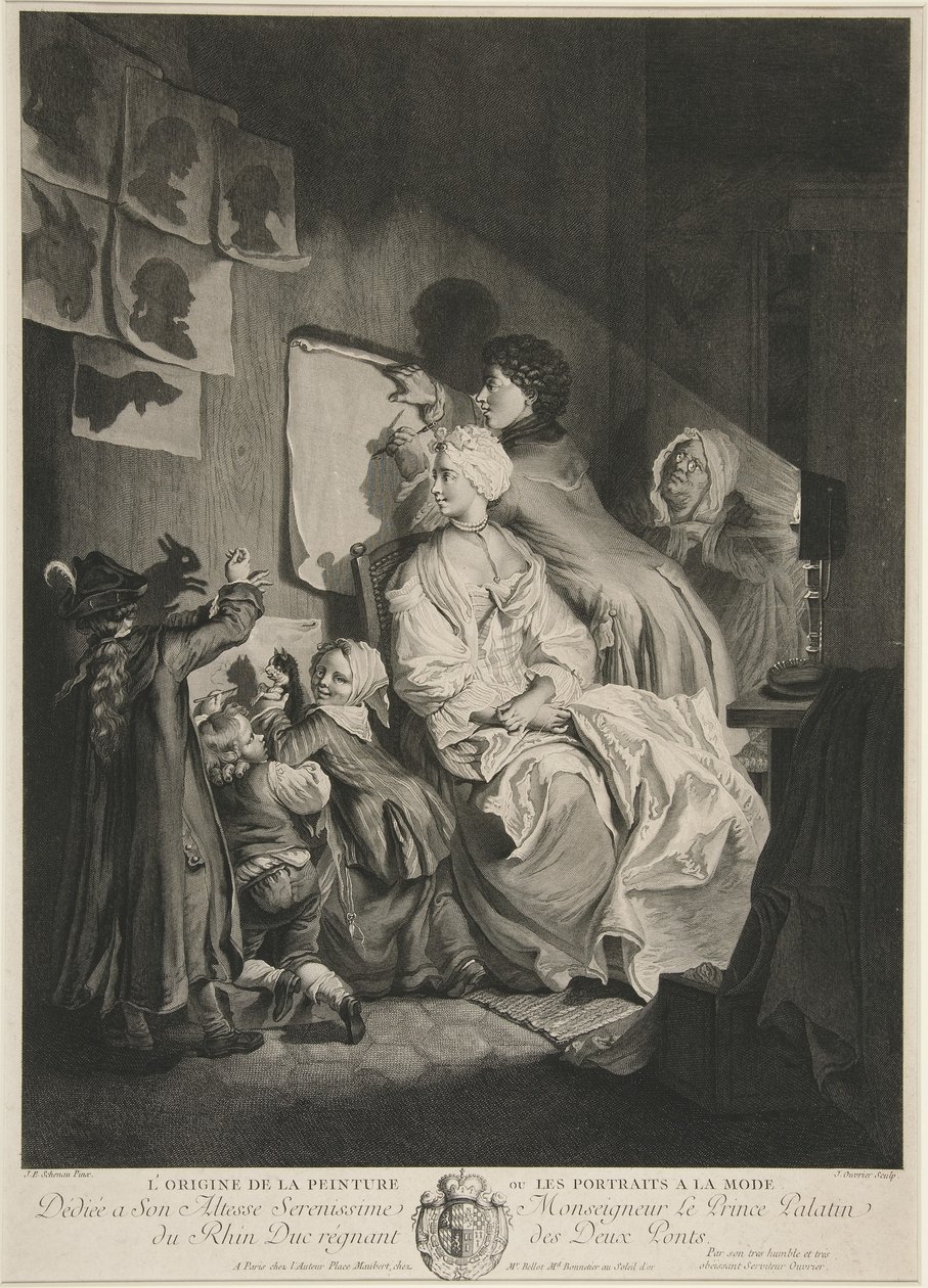 A festészet eredete, avagy divatos portrék; kocsma. 1767 alkotó: Johann Eleazar Schenau