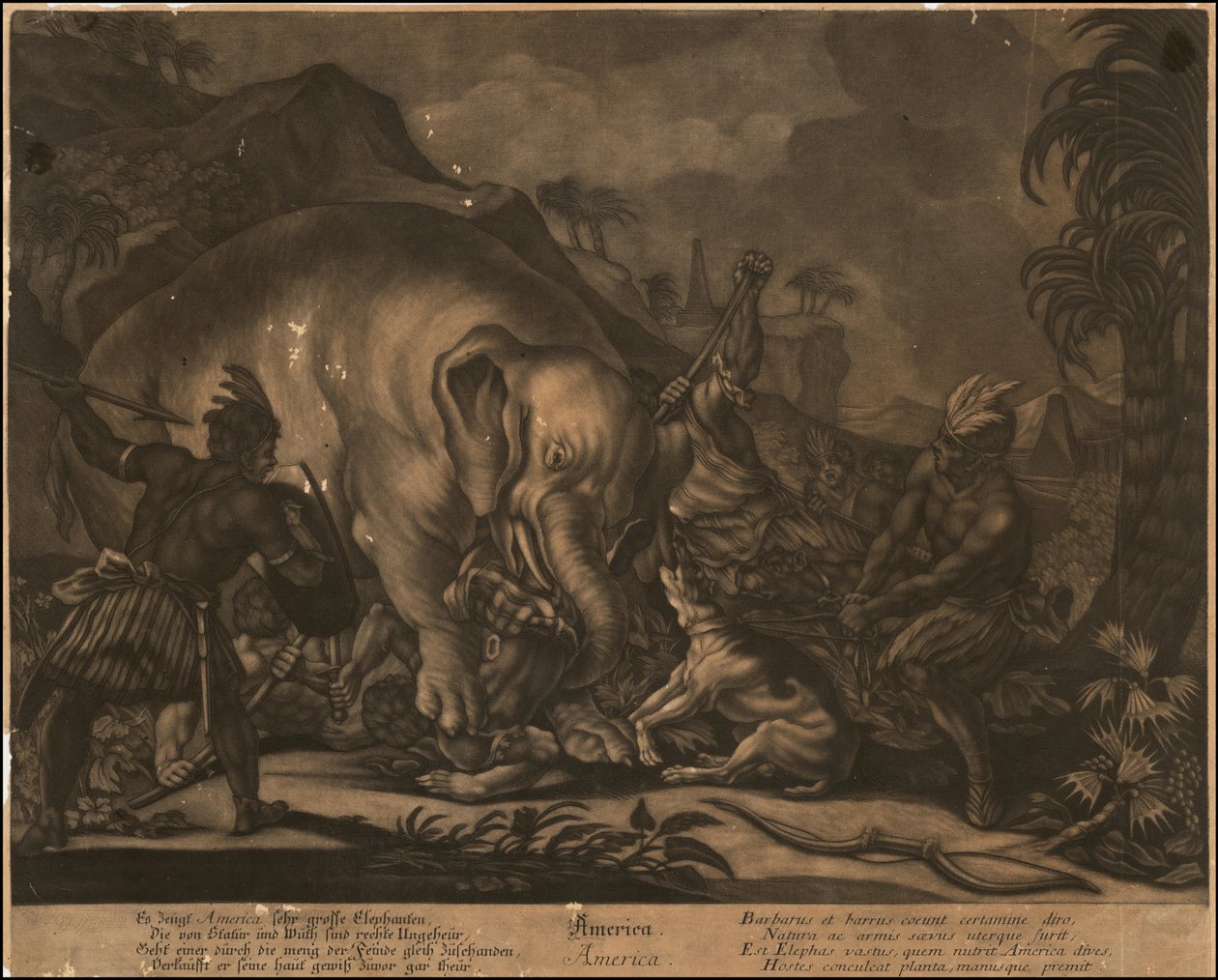 Ca. 1770 Amerika allegorikus metszete alkotó: Johann Elias Ridinger