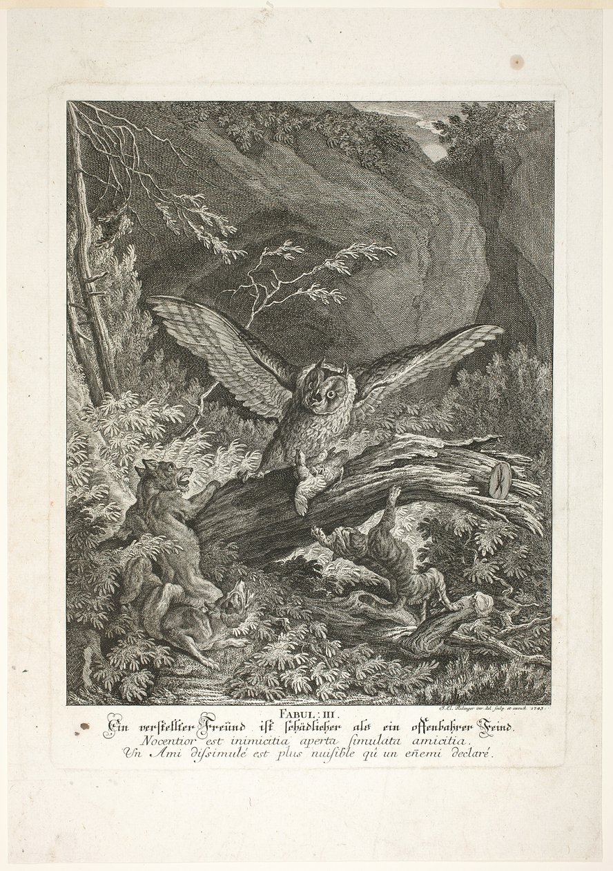 III. mese, harmadik tábla az Instructive Fables of the Realm of Their-ből alkotó: Johann Elias Ridinger