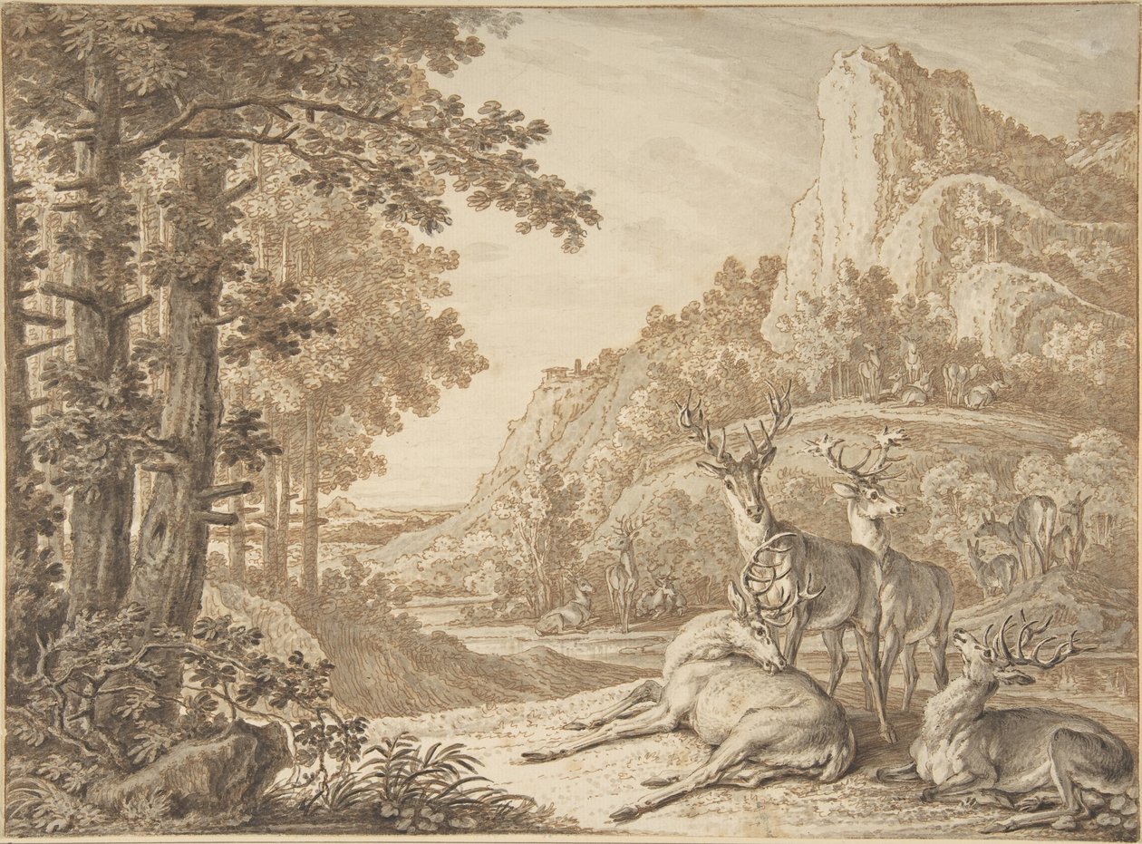 Szarvasok tájban alkotó: Johann Elias Ridinger