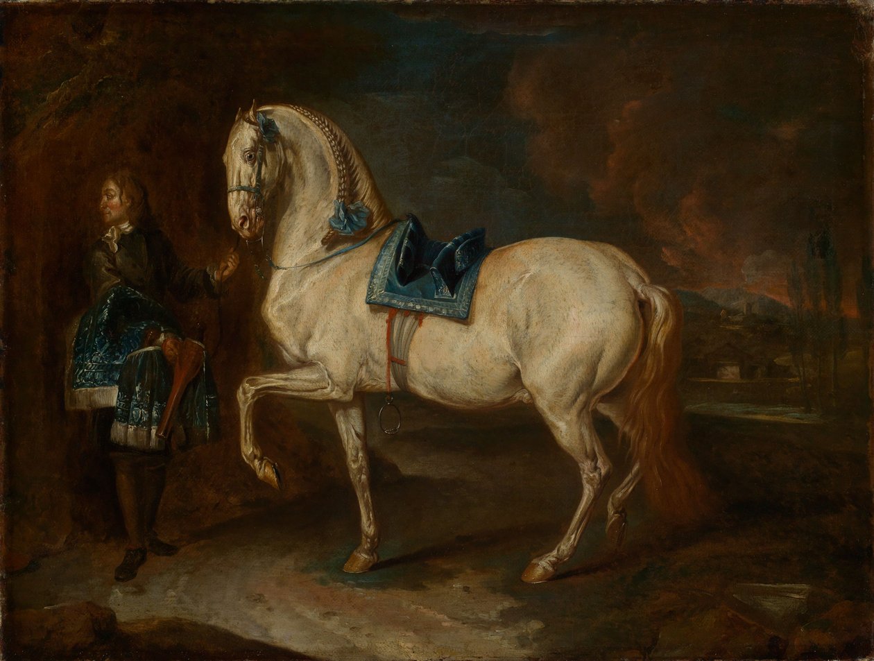 Istállómester fehér lóval alkotó: Johann Elias Ridinger