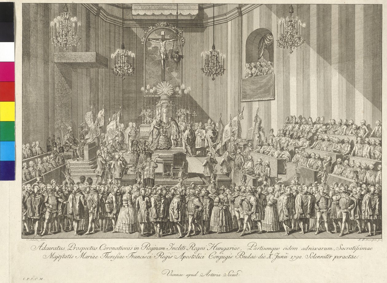 Mária Terézia császárné magyar királynővé koronázása 1792. június 10-én Budapesten. alkotó: Johann Ernst Mansfeld
