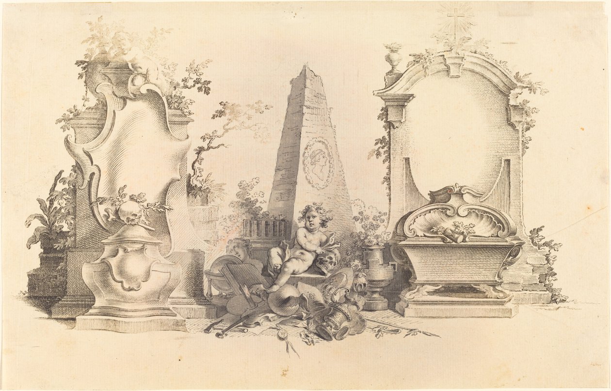 Cartouche Moderne a halál emblémáival alkotó: Johann Esaias Nilson