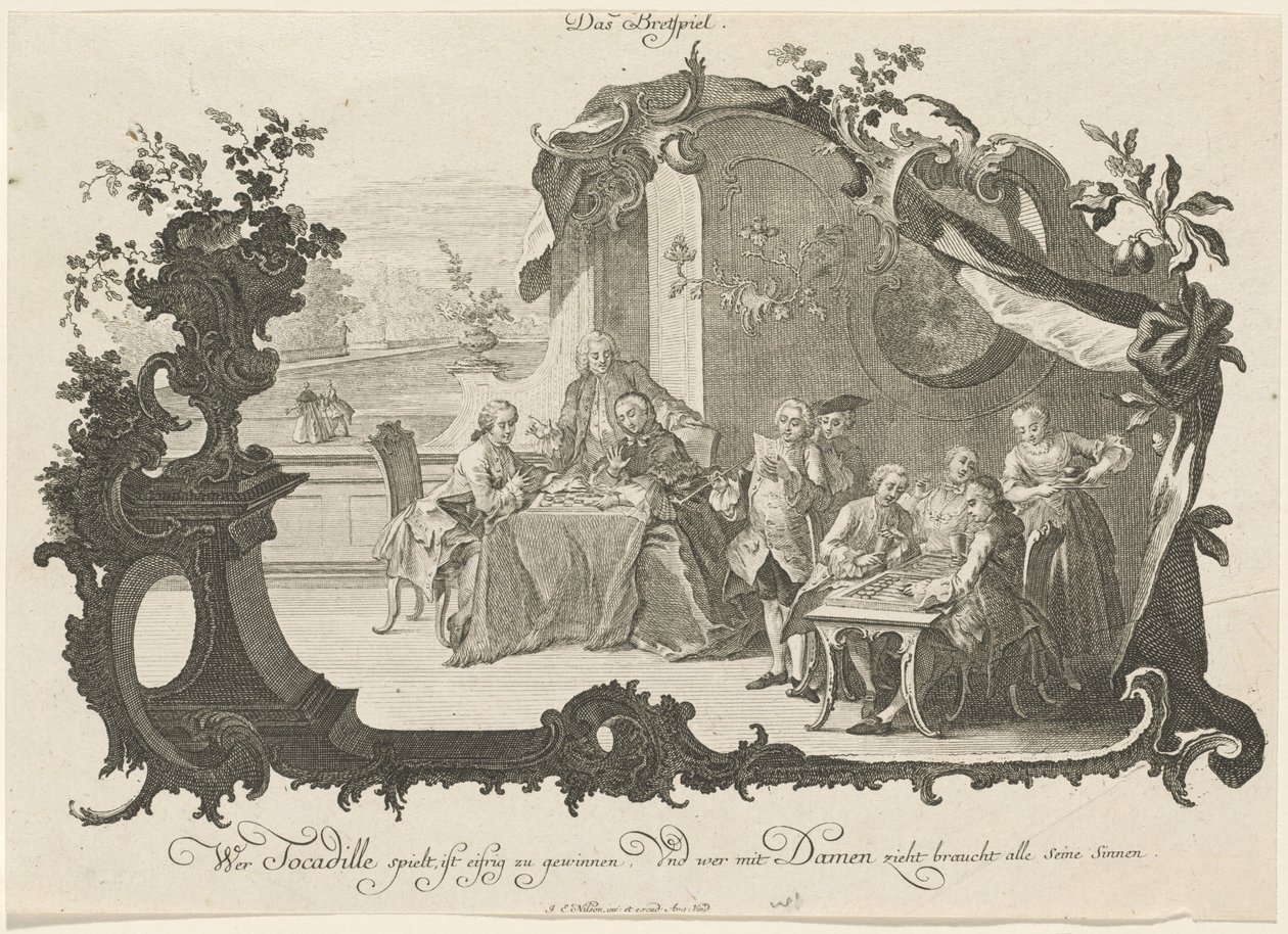 Das Brettspiel (Társasjátékot játszó hölgyek és urak) alkotó: Johann Esaias Nilson