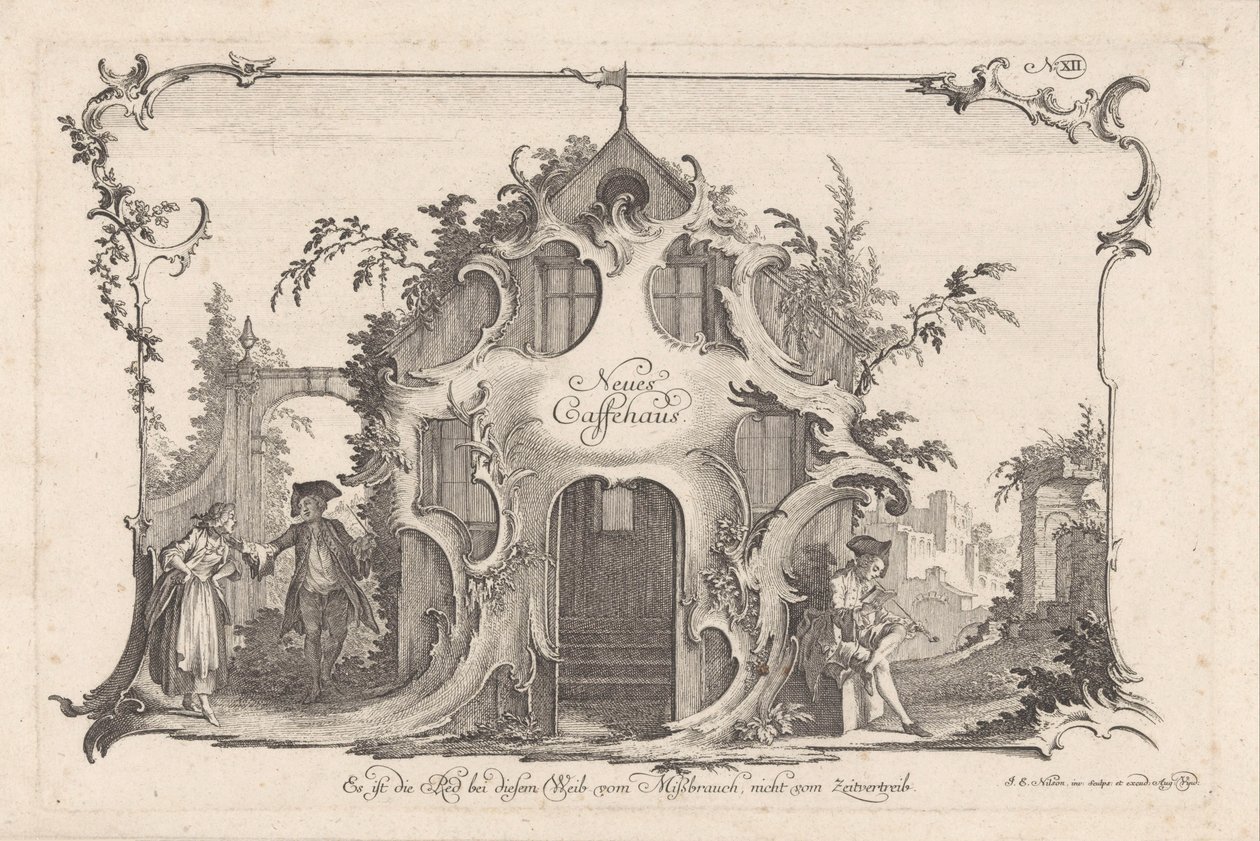 Kávéház vitatkozó párral Neues Caffehaus (cím a tárgyon) Társadalmi tevékenységek (sorozat címe) alkotó: Johann Esaias Nilson