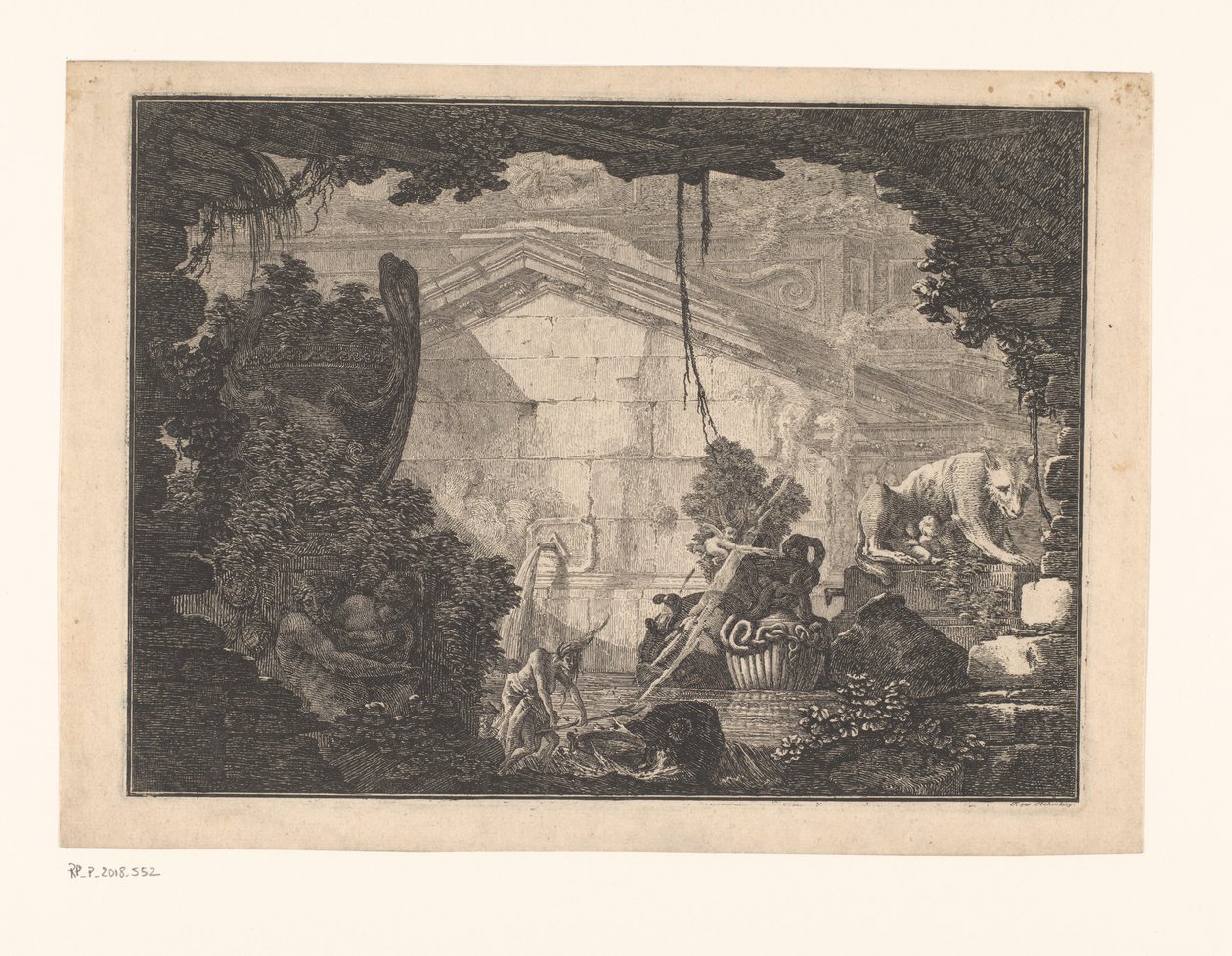 Építészet Capriccio figurákkal alkotó: Johann Ferdinand Hetzendorff von Hohenberg