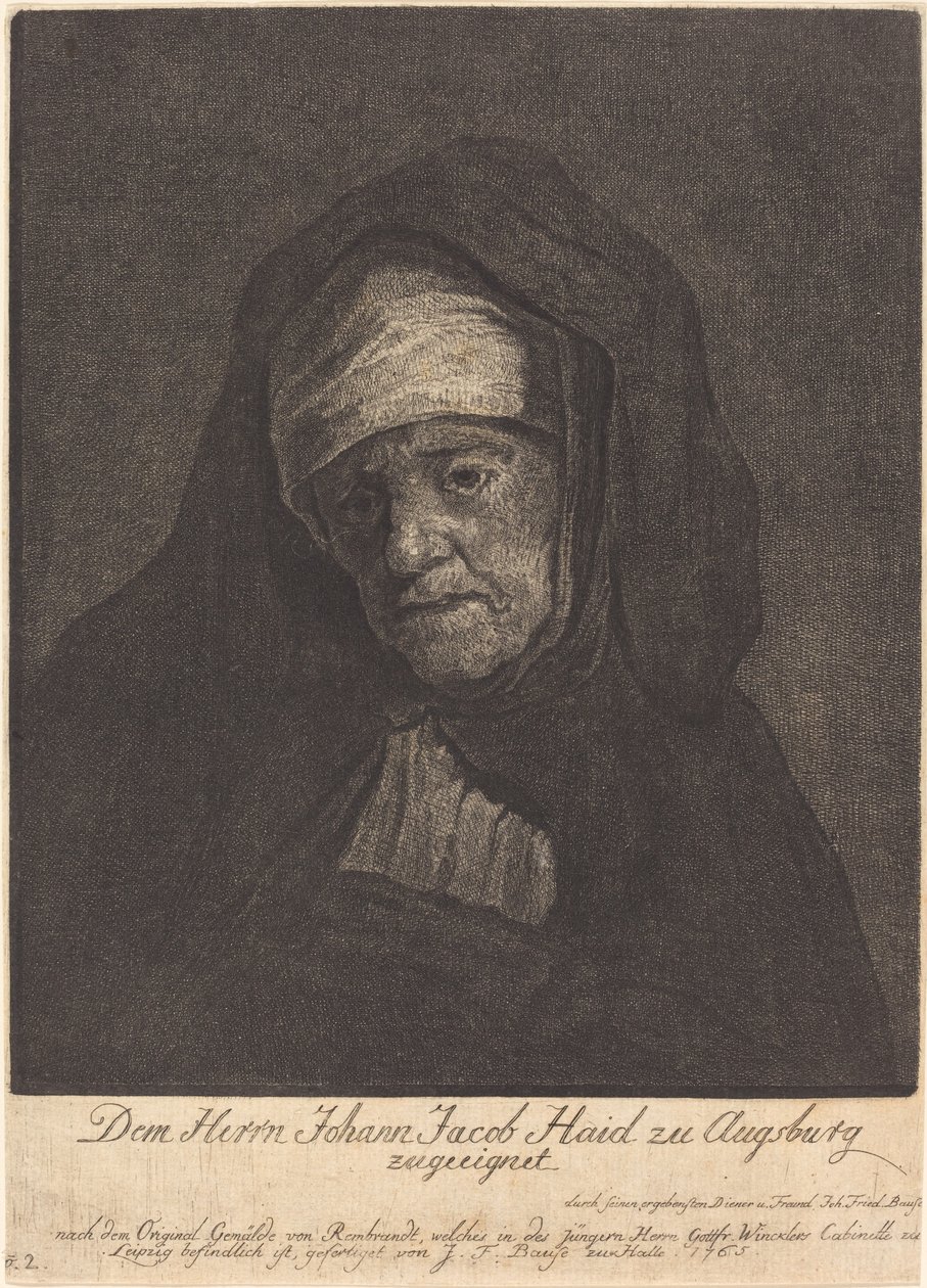 Egy idős nő feje alkotó: Johann Friedrich Bause after Rembrandt van Rijn