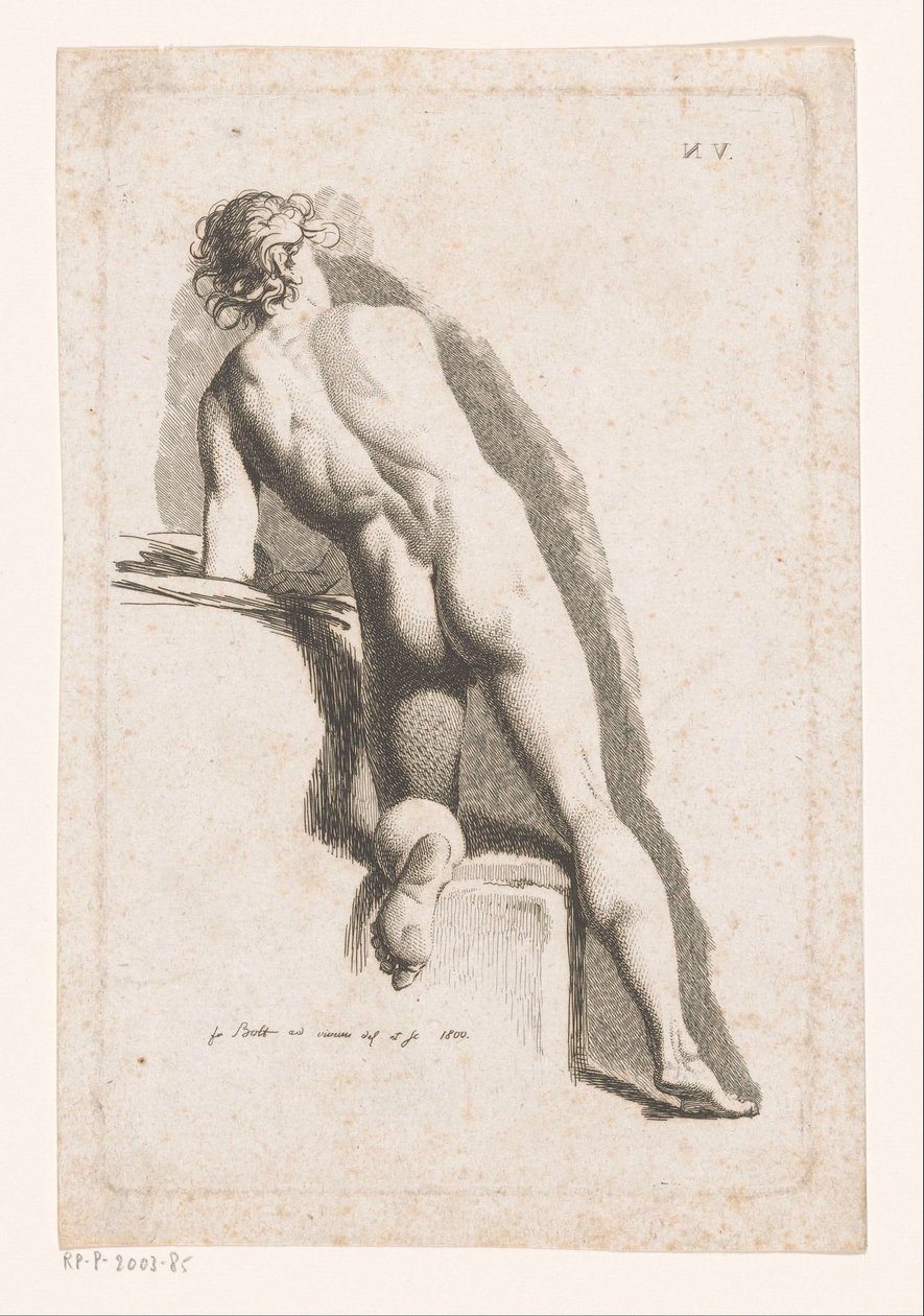 Térdelő férfi akt, hátulról nézve alkotó: Johann Friedrich Bolt