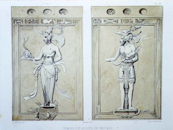 39. tábla az „Ancient Monuments of Mexico”-ból, a művész által metszett alkotó: Johann Friedrich Maximilian von Waldeck