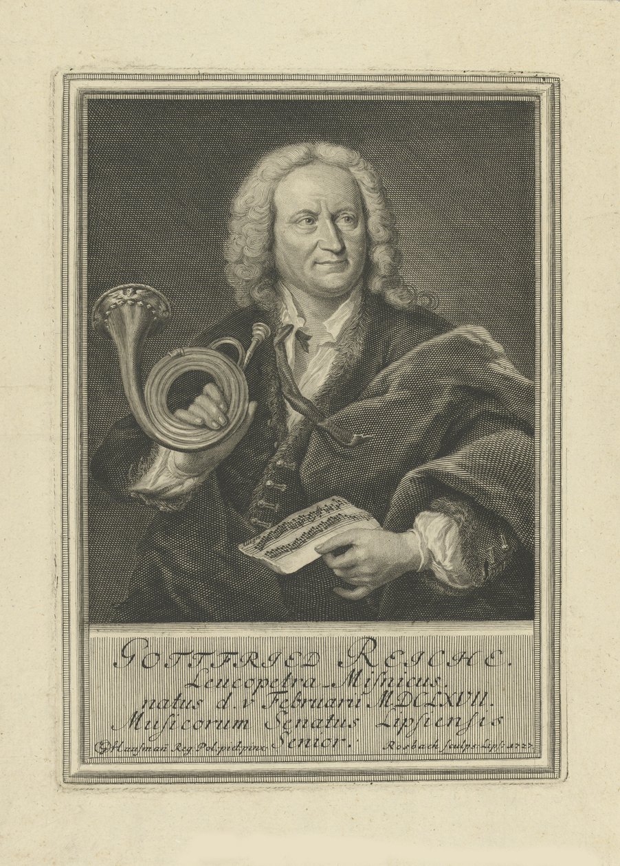 Gottfried Reiche trombitás és zeneszerző portréja 1667-1734, 1727. alkotó: Johann Friedrich Rosbach