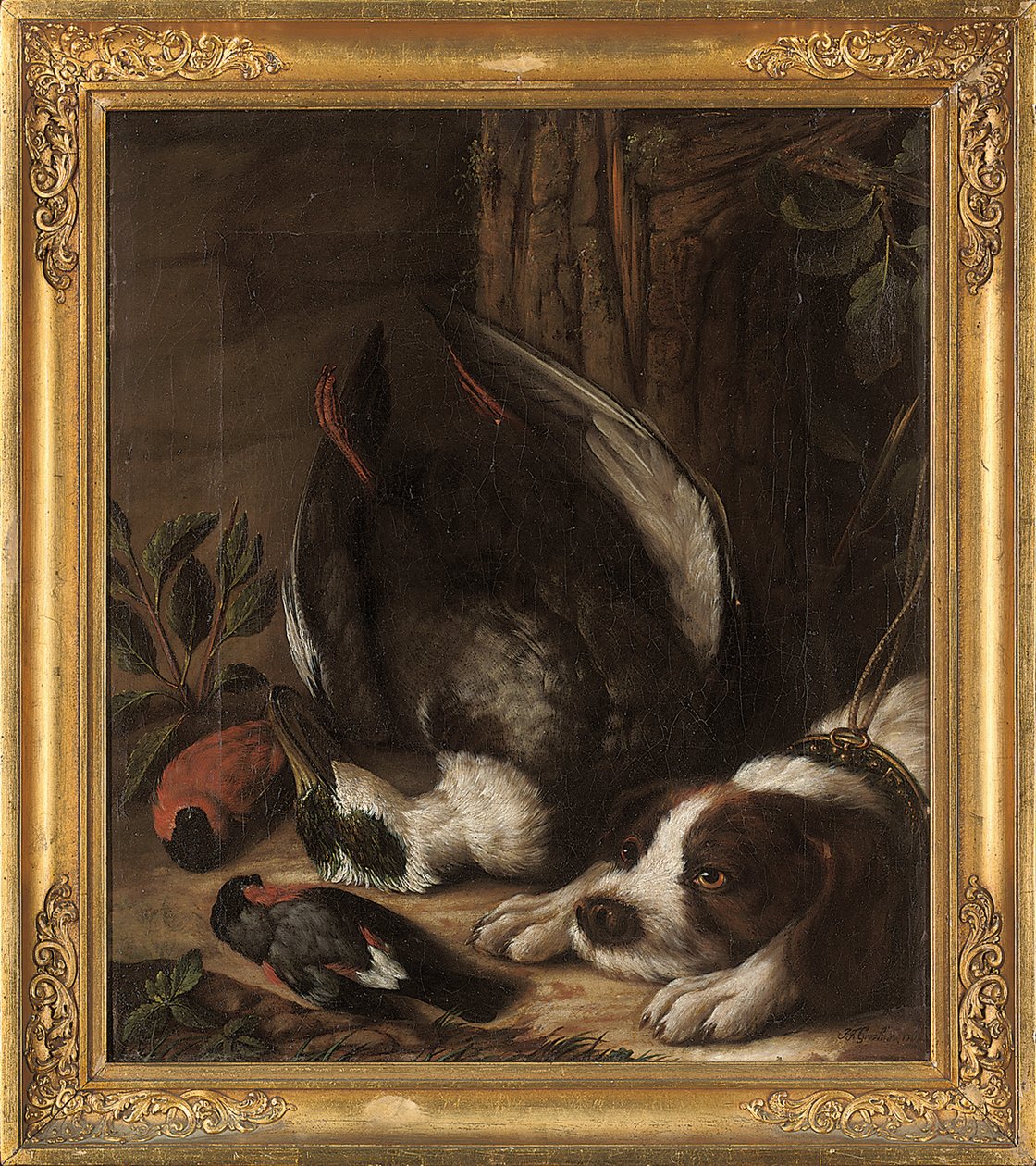 Egy vadászkutya és zsákmánya, 1768 alkotó: Johann Friedrich von Grooth