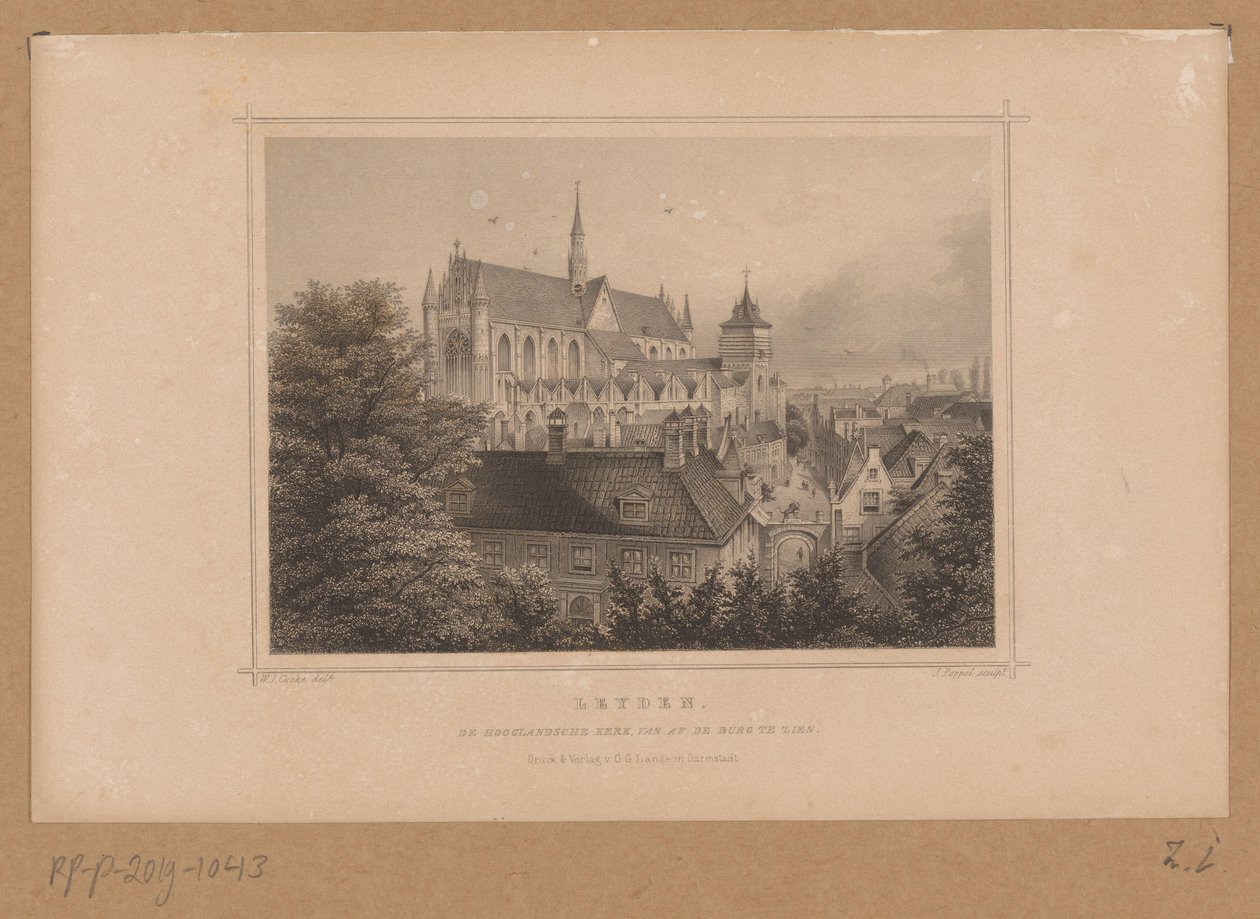 Kilátás a Hooglandse Kerkre Leidenben Leyden, De Hooglandsche kerk, a városból nézve (cím a tárgyon) alkotó: Johann Gabriel Friedrich Poppel