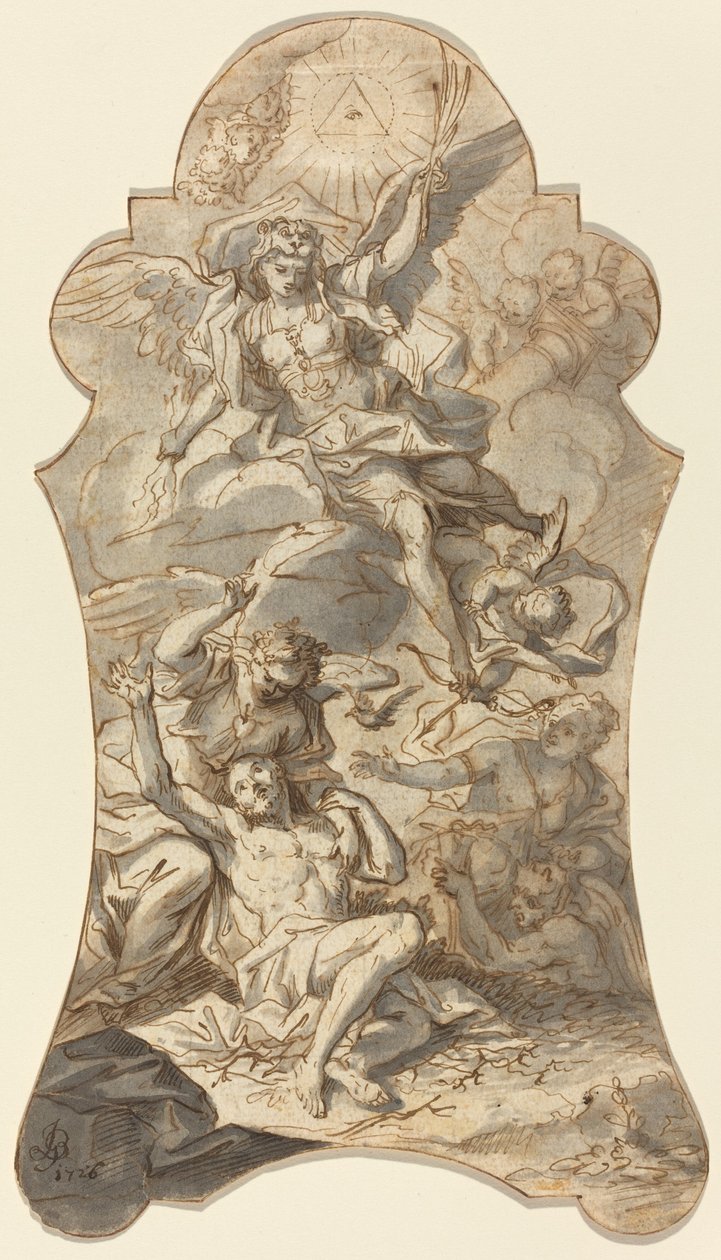 A szent angyalok megvédik a remetét a gonoszoktól alkotó: Johann Georg Bergmuller