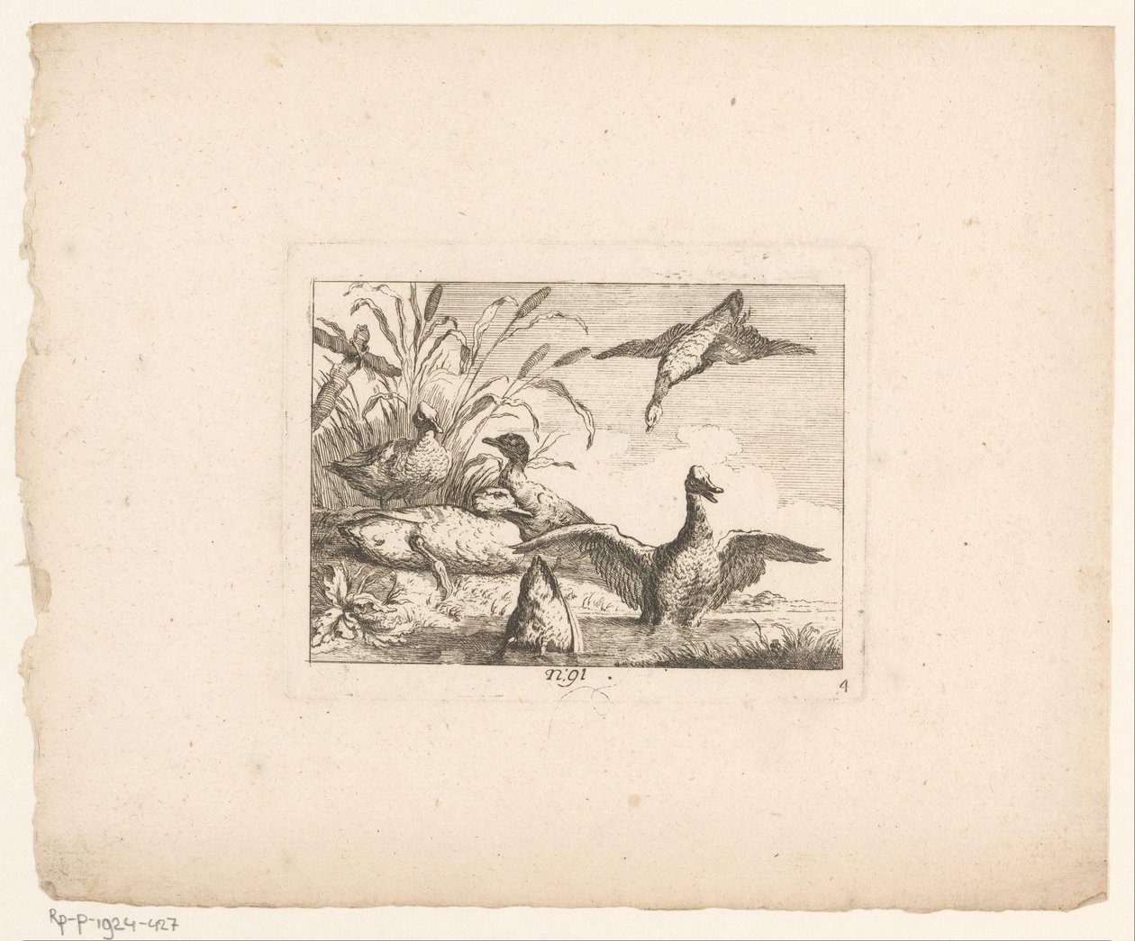 Táj hat kacsával Madarak a tájakon (sorozat címe) alkotó: Johann Georg Hertel (I) (possibly)