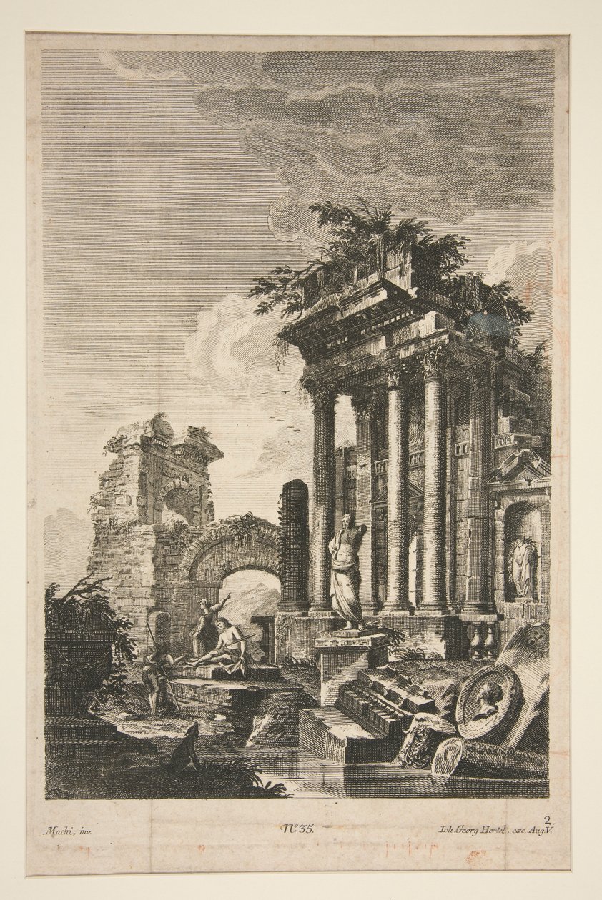 Capriccio római romokkal alkotó: Johann Georg Hertel