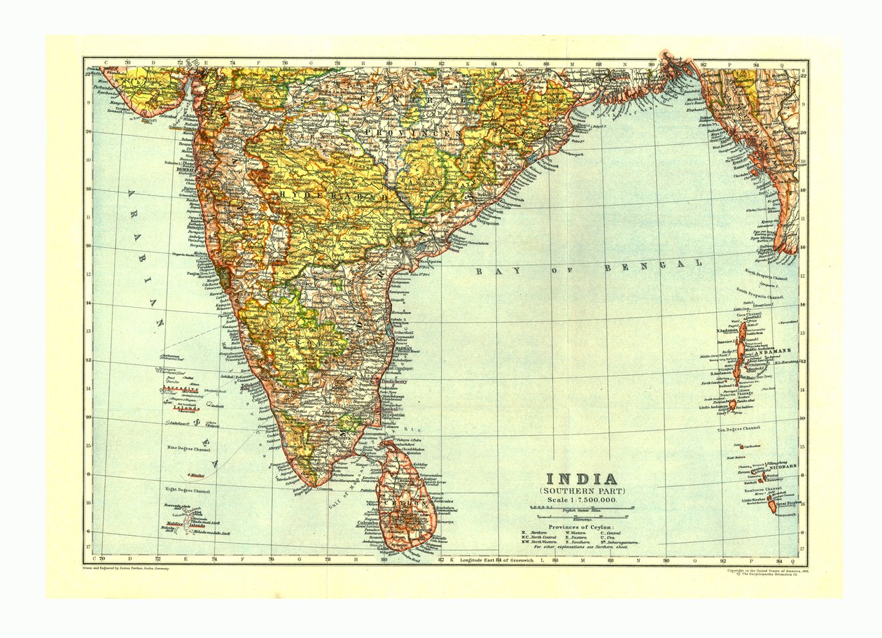 India déli részének térképe, c1910 alkotó: Johann Georg Justus Perthes