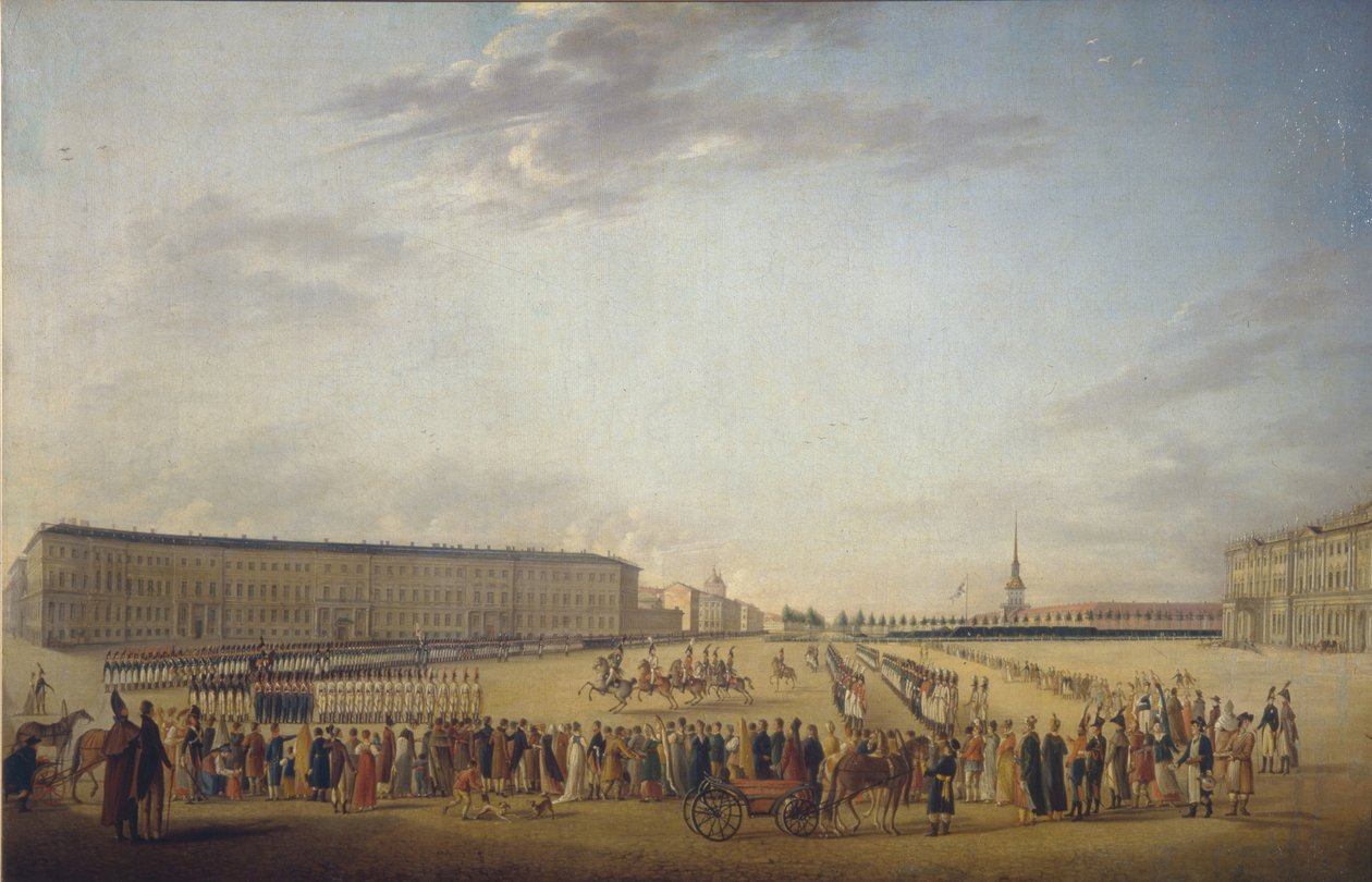 Őrségváltás a szentpétervári Palota téren, c. 1800 alkotó: Johann Georg Mayr
