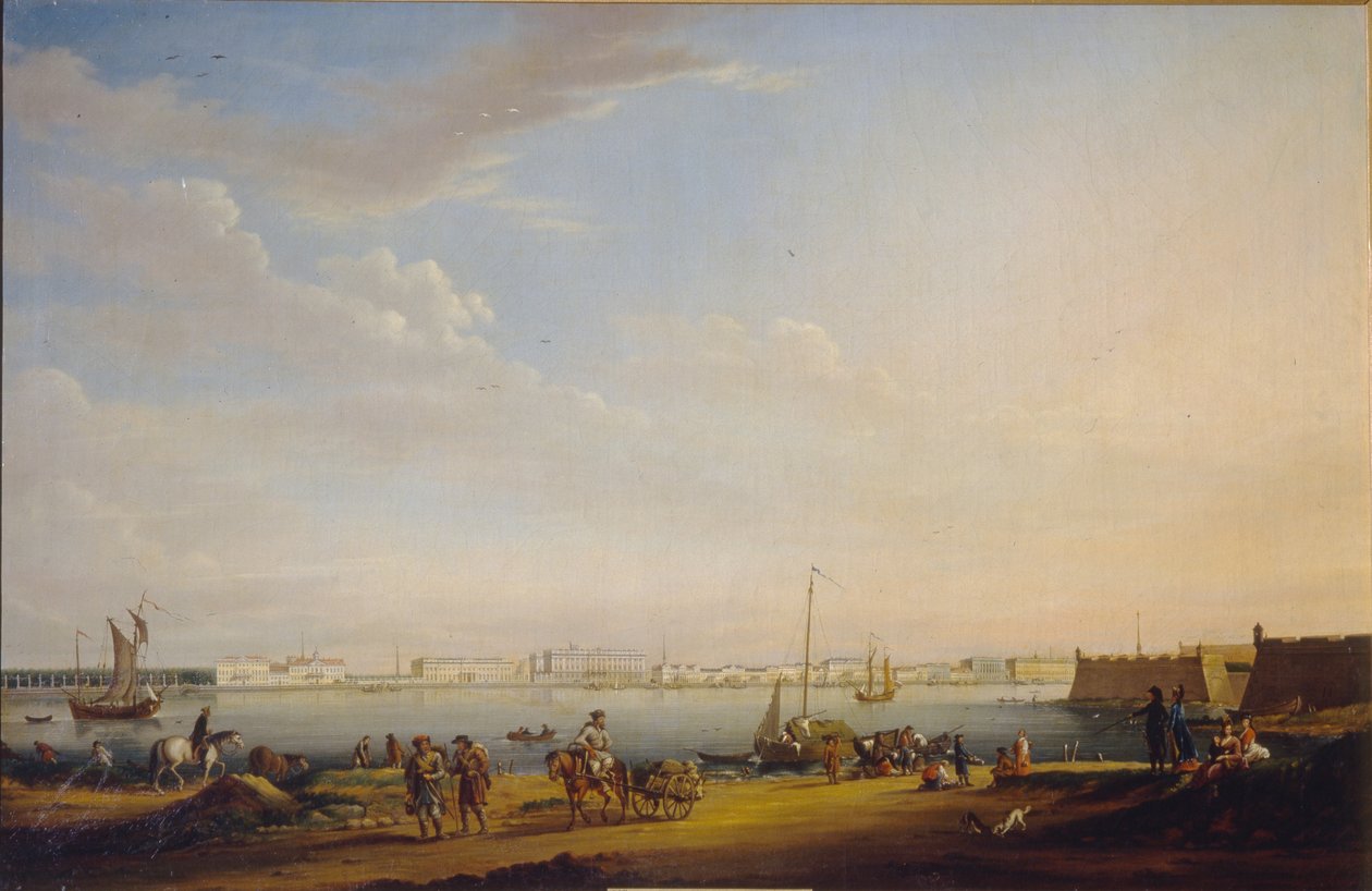 Kilátás a Palota térre és a Nyári Kertre a pétervári kerületből, c. 1800 alkotó: Johann Georg Mayr
