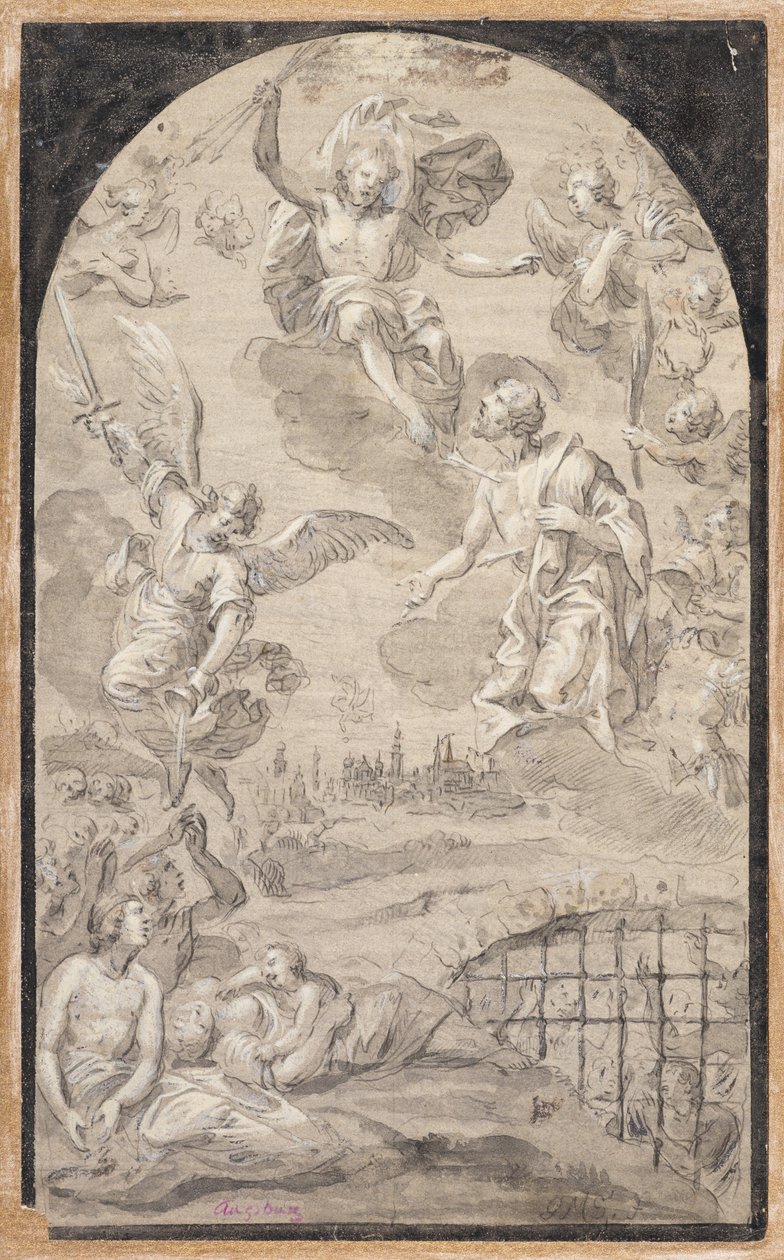 Saint interceding with Christ not to hurl the thunderbolt on the city of Augsburg alkotó: Johann Georg Melchior (1625 1705) Schmittner