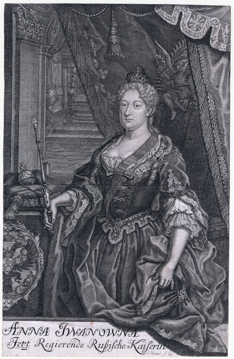 Anna Ivanovna 1730. január 30-tól 1740. október 29-ig volt Oroszország császárnője. - Anna Joannovna (1693-1740) császárné portréja - Mentzel (Menzel), Johann Georg (1677-1743) - 1733 - Rézmetszet - 02.33x. 6 - Magángyűjtemény alkotó: Johann Georg Menzel
