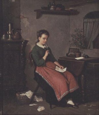 Fiatal lány szerelmes levelet ír alkotó: Johann Georg Meyer von Bremen