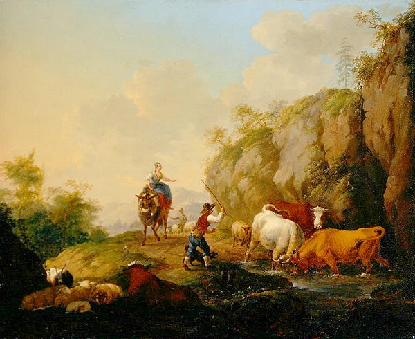 Táj pásztorral és rusztikusokkal alkotó: Johann Georg Pforr