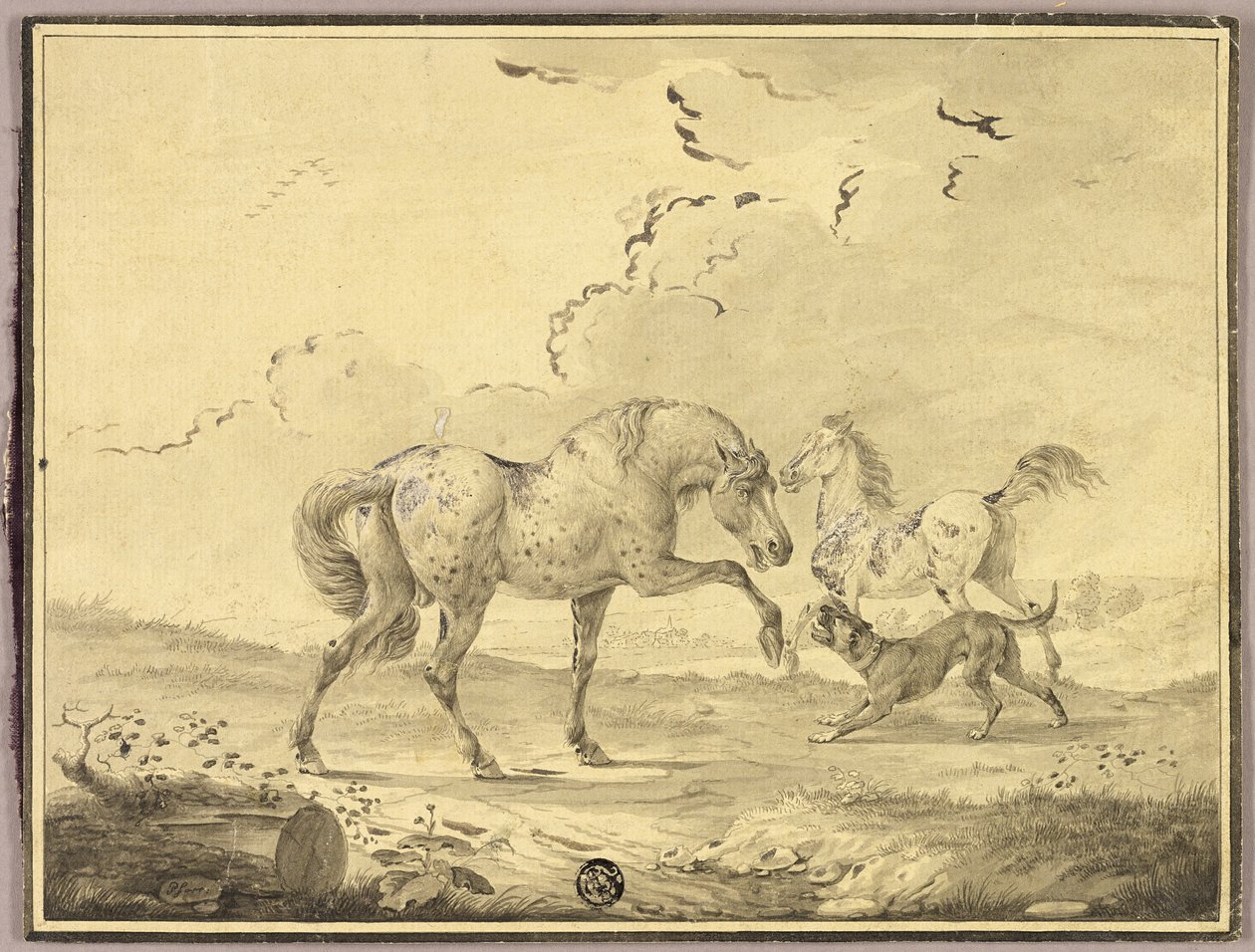 Két ló harcoló kutya alkotó: Johann Georg Pforr