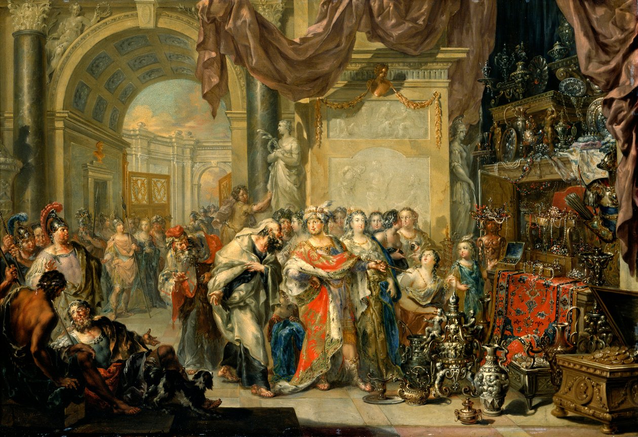 ""Cresus (596-546 avant JC) montre ses tresors a Solon (640-558 av. JC)" - Croesus és Solon - Olaj, réz, Johann Georg Platzer (1704-1761) - Állami Művészeti Galéria, Drezda alkotó: Johann Georg Platzer
