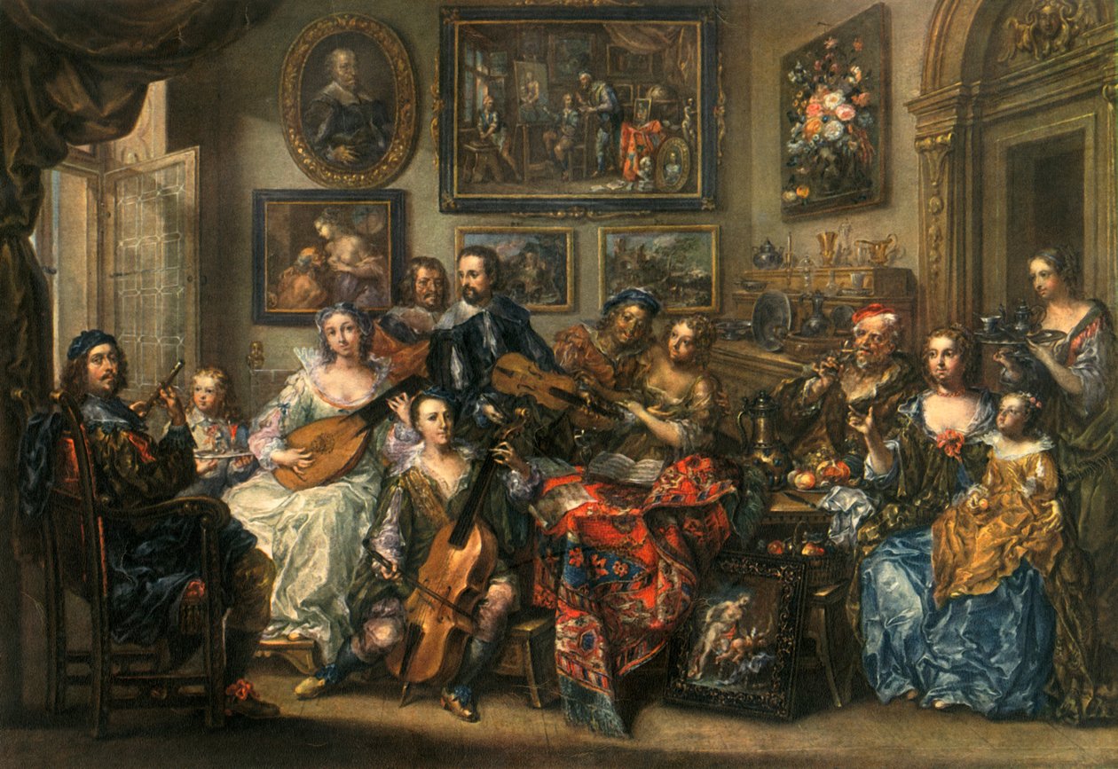 Furulya, lant, cselló és hegedű, Johann Georg Platzer 1704-1761, 1948 alkotó: Johann Georg Platzer