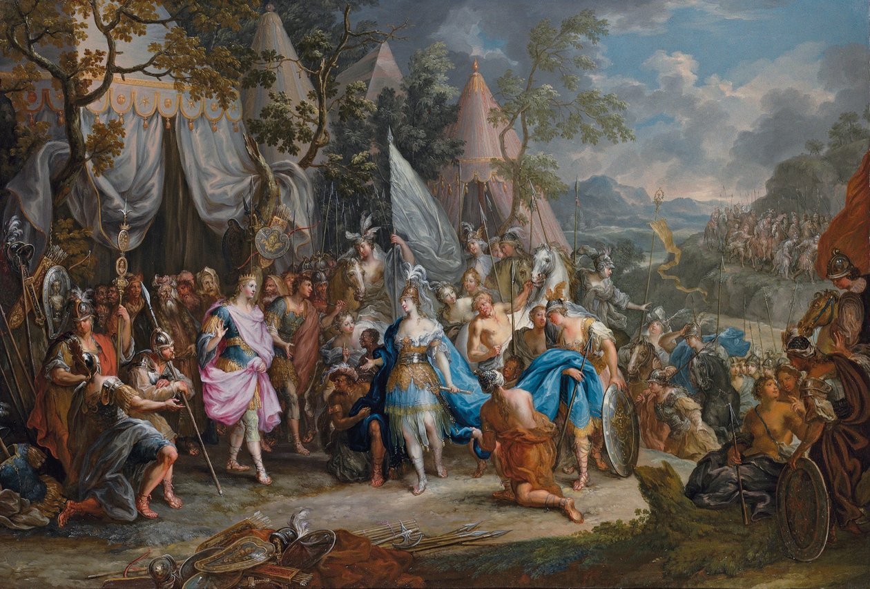 Az Amazonas királynője, Thalestris Nagy Sándor táborában alkotó: Johann Georg Platzer