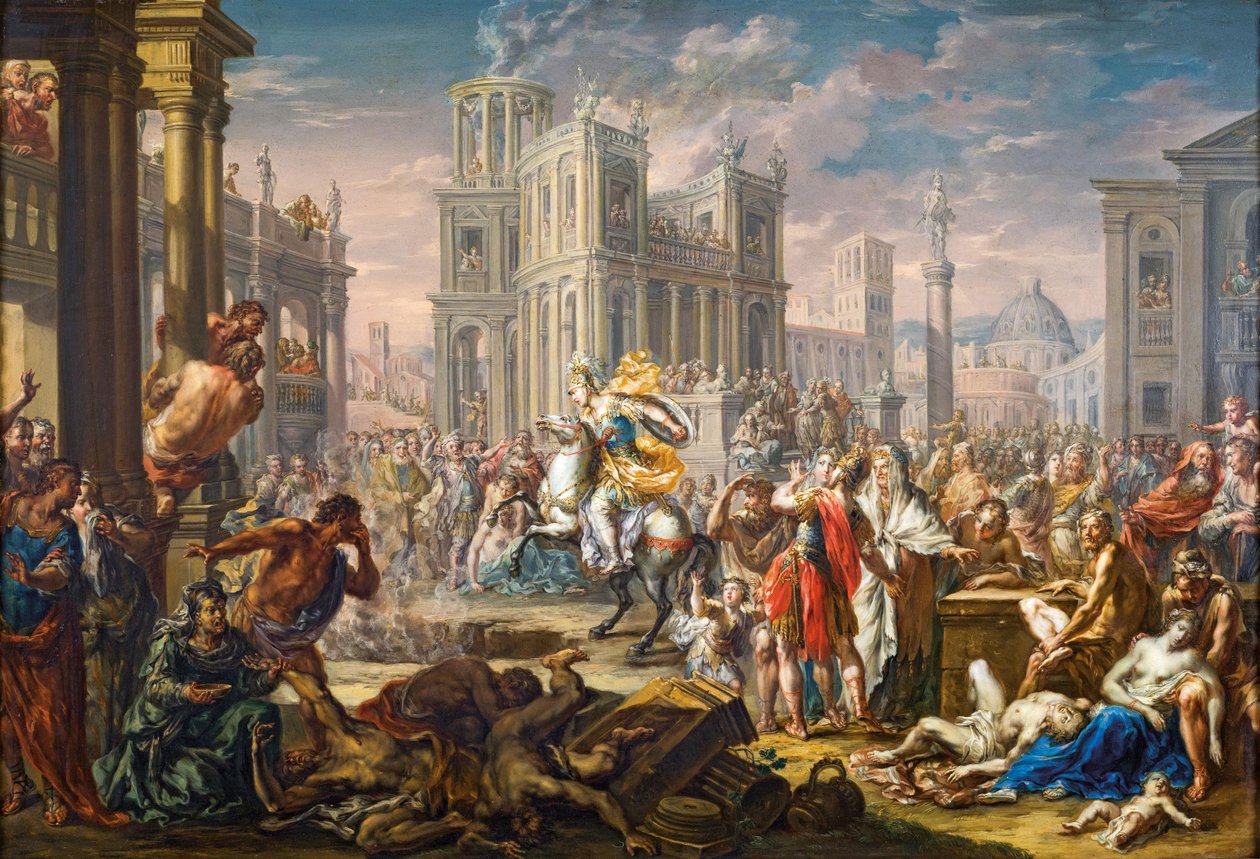 Marcus Curtius áldozati halála. alkotó: Johann Georg Platzer