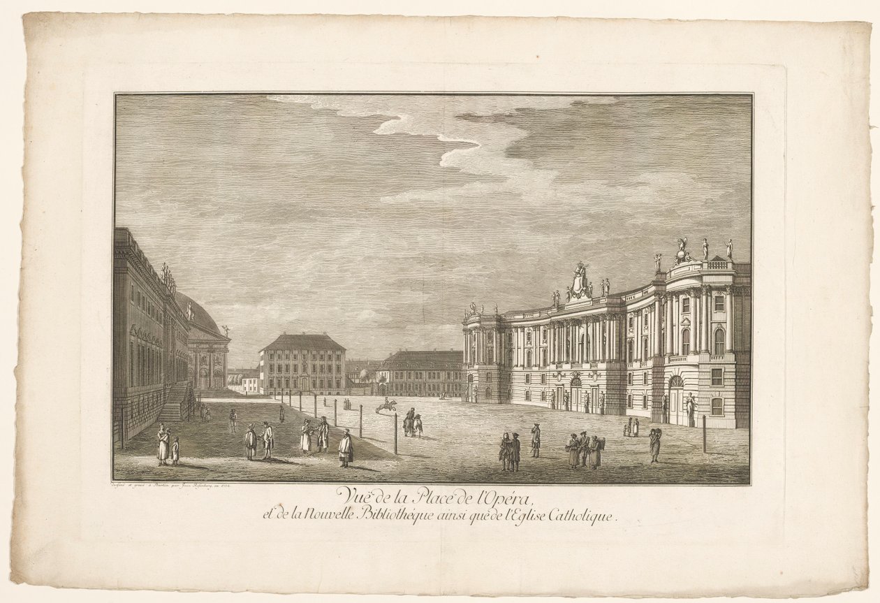 Kilátás a berlini Bebelplatzra, az Alte Bibliothekkel, a régi palotával és a Sint-Hedwigskathedraallal Kilátás a Place de l