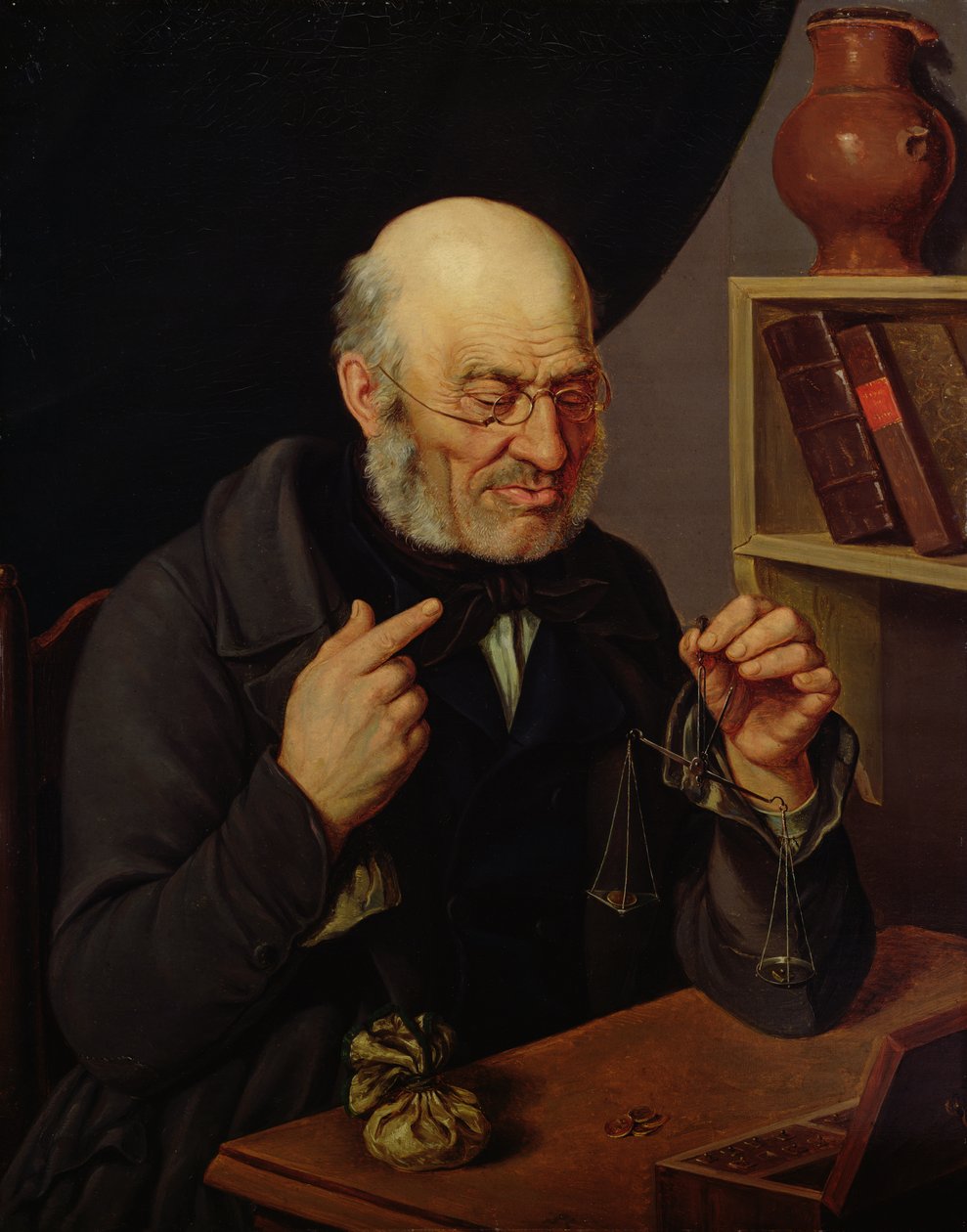 A barchfeldi pénzváltó érméket mérve, 1840-45 körül alkotó: Johann Georg Soemmer