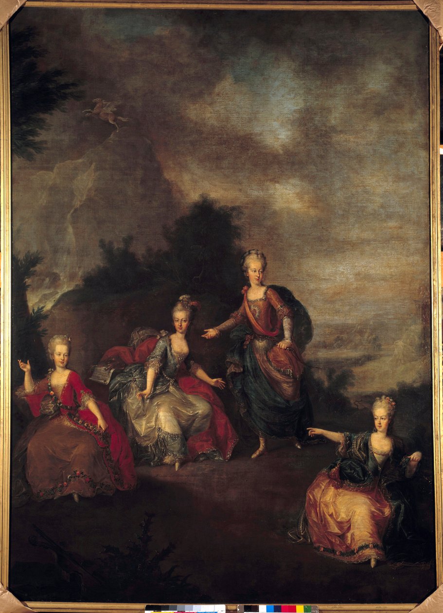 Az Olasz Opera il Parnasso Confuso bemutatása”, Christoph Willibald Gluck II. József és Marie Josephine Antoinette de Baviere házassága alkalmából Schonbrunn (Schoenbrunn) kastélyában, 1765. 01. 24-én az egyházfőnél. alkotó: Johann Georg Weikert