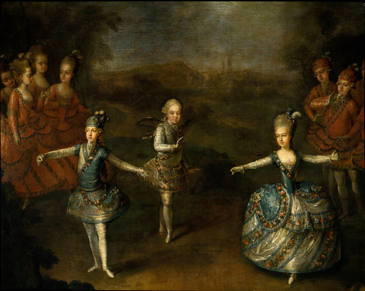 Christoph Willibald Gluck a Schonbrunn-i diadal című balett bemutatása II. József és Marie Josephine Antoinette de Baviere házasságában 1765. január 24-én”” Jobb oldalon Franciaország leendő királynője, Marie Antoinette. Részlet o alkotó: Johann Georg Weikert