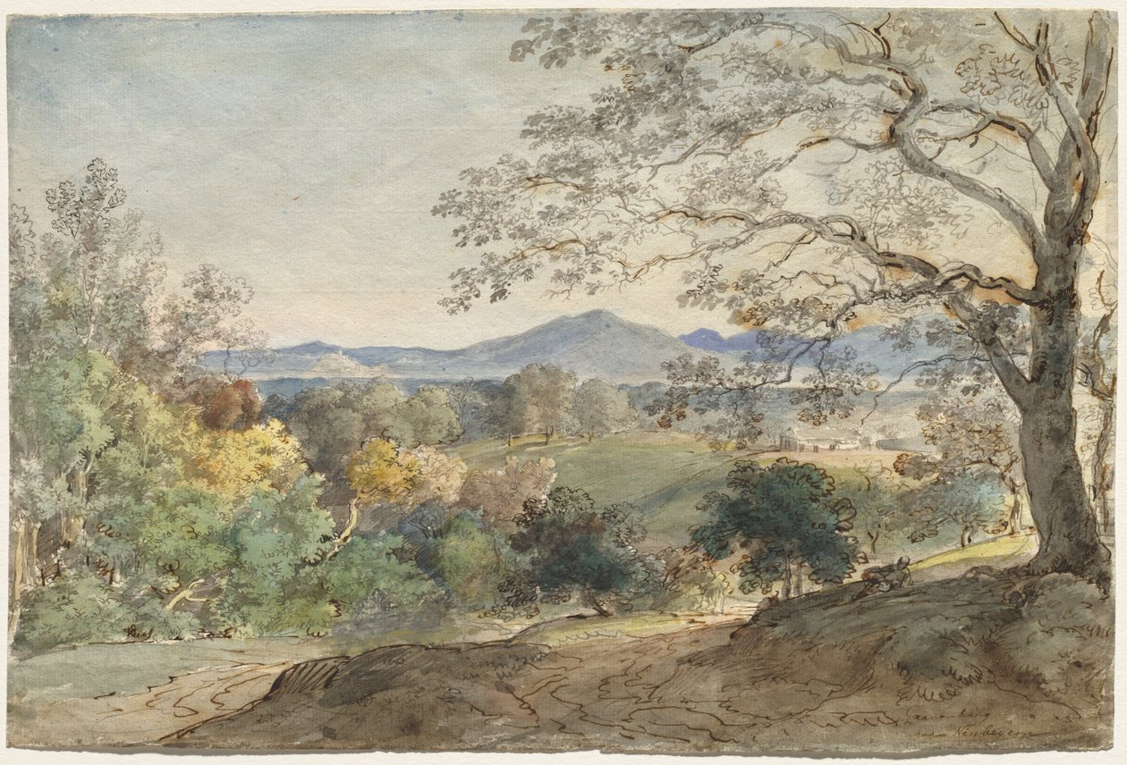 Kilátás az Inn-völgyön át az Alpokra és Neubeuernre, c. 1790. alkotó: Johann Georg von Dillis