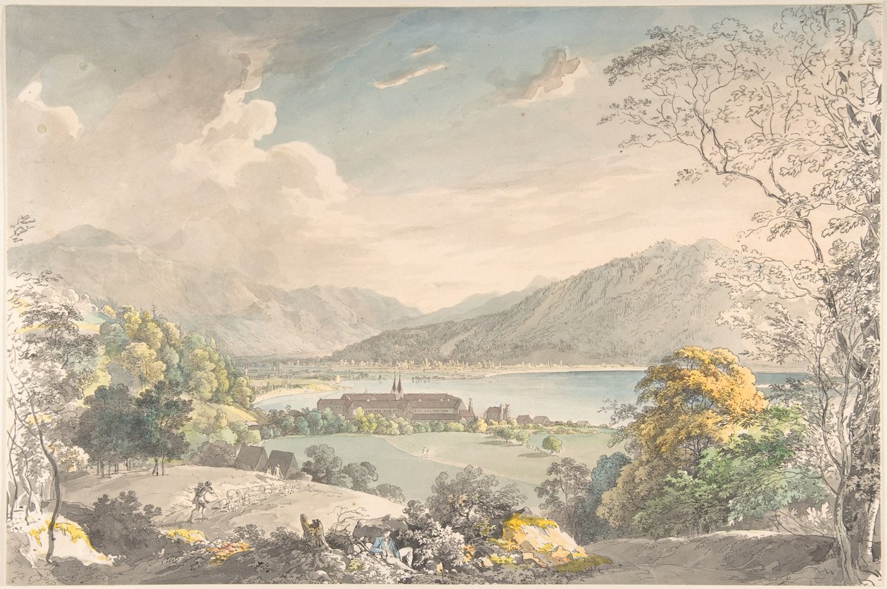 A tegernseei kolostorra északkeletről nézve alkotó: Johann Georg von Dillis