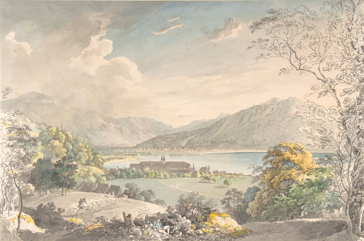 A tegernsee-i kolostor északkeleti felőli nézete, 18. század vége – 19. század közepe. alkotó: Johann Georg von Dillis