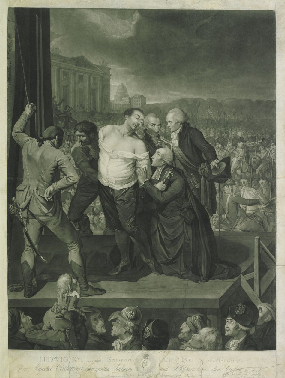 XVI. Lajos az állványon, 1795. alkotó: Johann Gerhard Huck