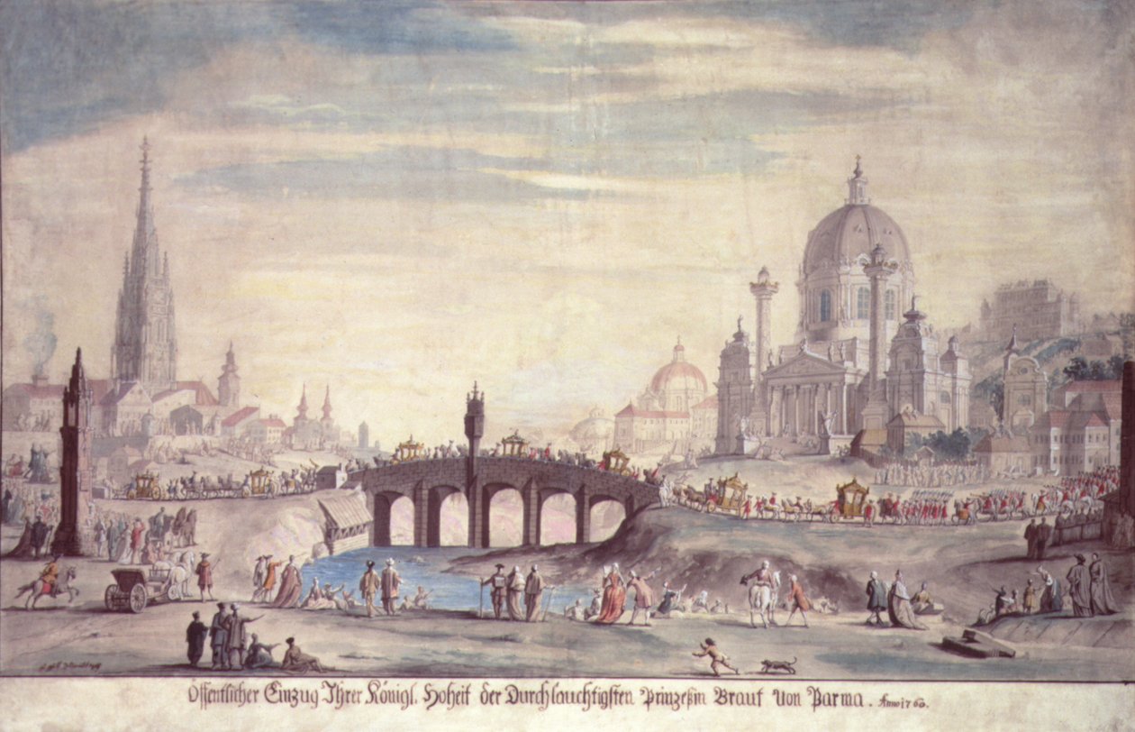 Ő Királyi Felsége, Pármai Izabella hercegnő, II. József osztrák király felesége (1741-90) nyilvános szereplése, 1760 alkotó: Johann Gfall