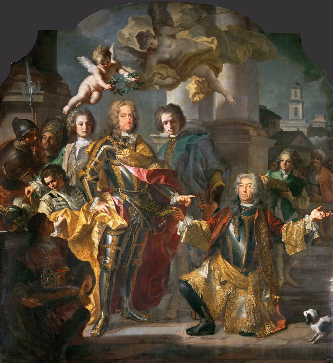 VI. Károly császár (1685-1740) és Michael Johann von Althann gróf (1679-1722) (Althann átadja Károlynak a festmények leltárát a bécsi Stallburgban) - Johann Gottfried Auerbach (1697-1753). Olajfestmény alkotó: Johann Gottfried Auerbach