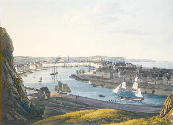 Dieppe látképe, 19. század eleje (színes metszet) alkotó: Johann Heinrich (after) Luttringshausen