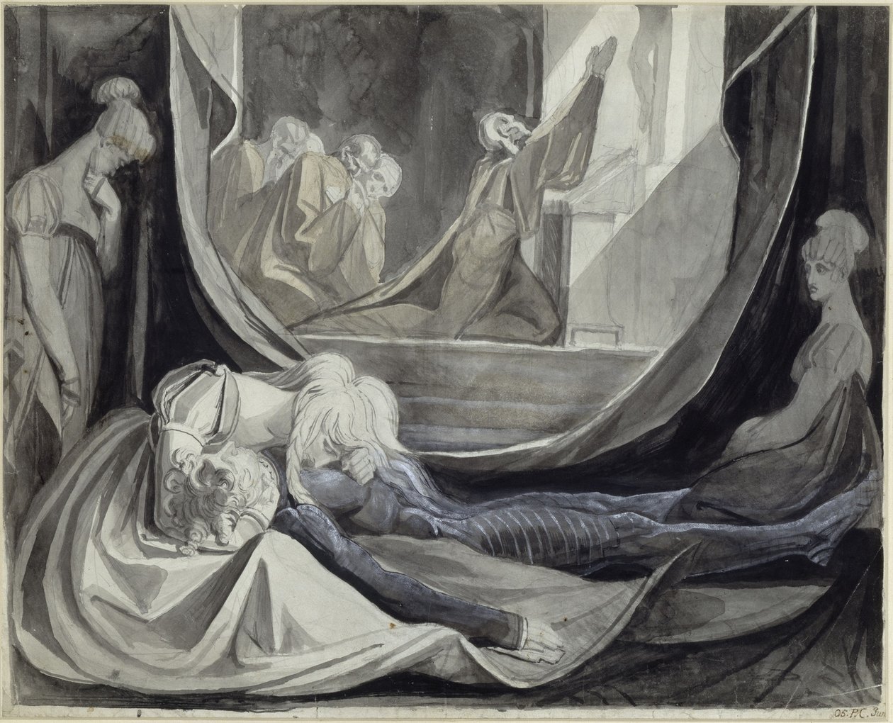 Kriemhild virraszt Siegfried holtteste mellett alkotó: Johann Heinrich Füssli