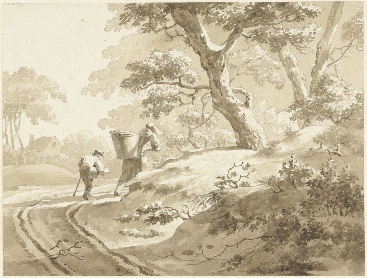Táj egy nővel és egy fiúval az országúton alkotó: Johann Heinrich Keller (II) (possibly)