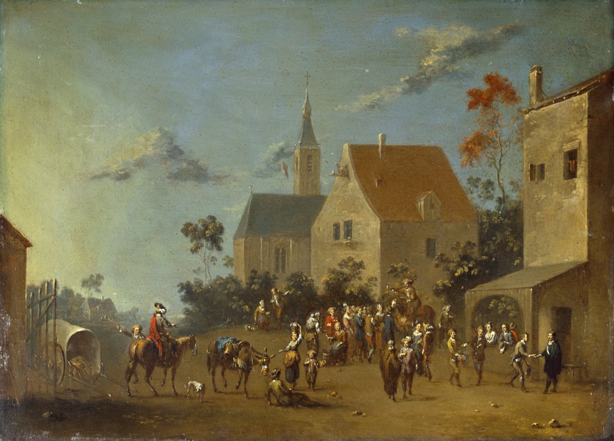 Faluban gyülekező parasztok (olaj, fém) alkotó: Johann Heinrich Keller