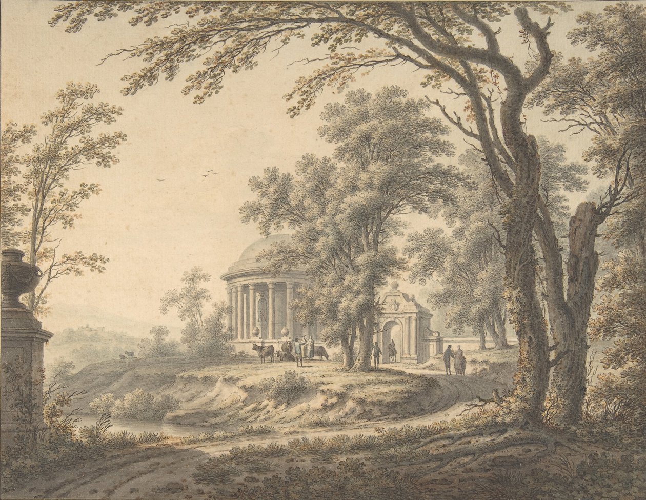 Idilli táj templommal, 1770. alkotó: Johann Heinrich Muntz