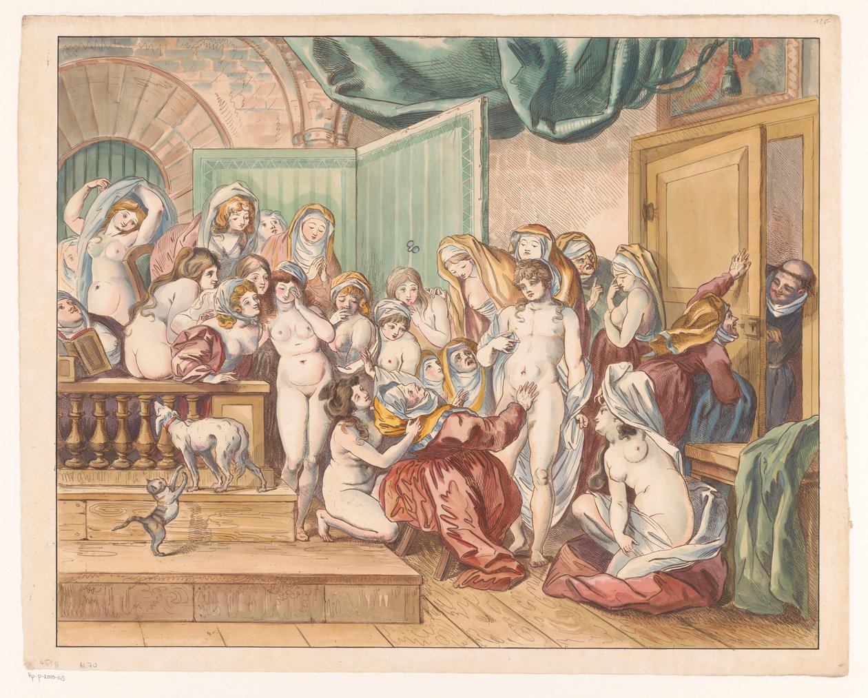 Abdes egy fiatal férfit fedez fel levetkőzött apácái között alkotó: Johann Heinrich Ramberg (atelier)
