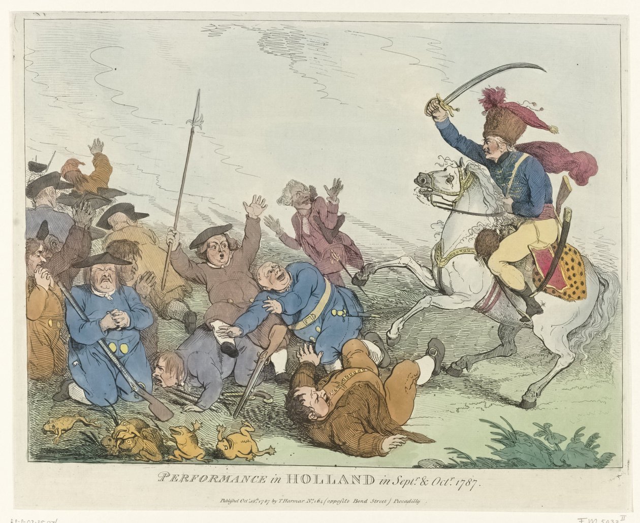 A show Előadás Hollandiában 1787. szept. és októberben (cím az objektumon) Négy angol rajzfilm a Patriotsról 1787-ben (sorozat címe) alkotó: Johann Heinrich Ramberg